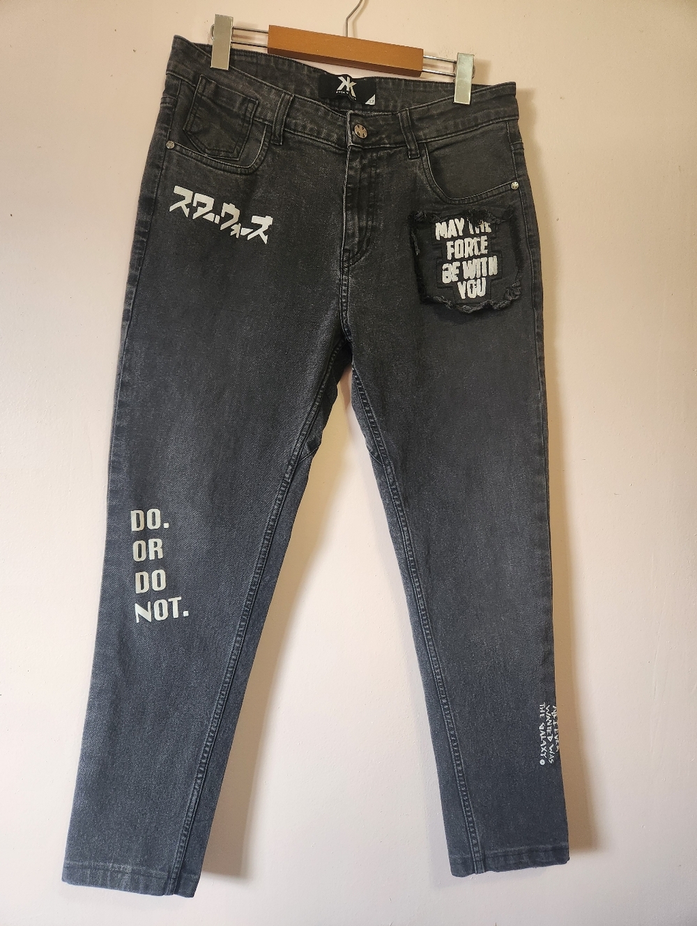 RARE Star Wars x Kook N Keech Black Graphic Tapered Streetwear Jeans 32